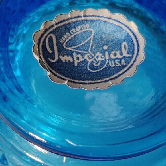 Imperial Glass Hobnail Depression cream and sugar in deep blue. Small sized - Picture 6 of 7